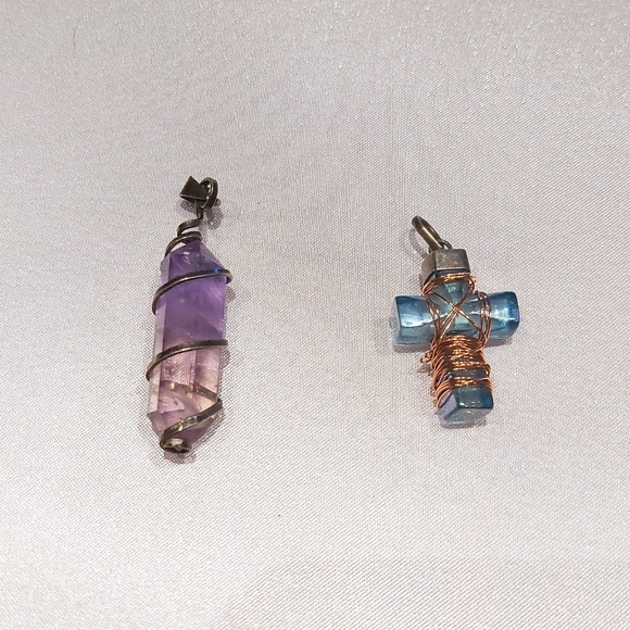 BOGO Amethyst & Aquamarine Crystal Pendants - Picture 2 of 3